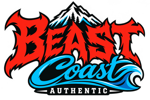 BEAST Coast Authentic — red monster lettering and blue Coast wave